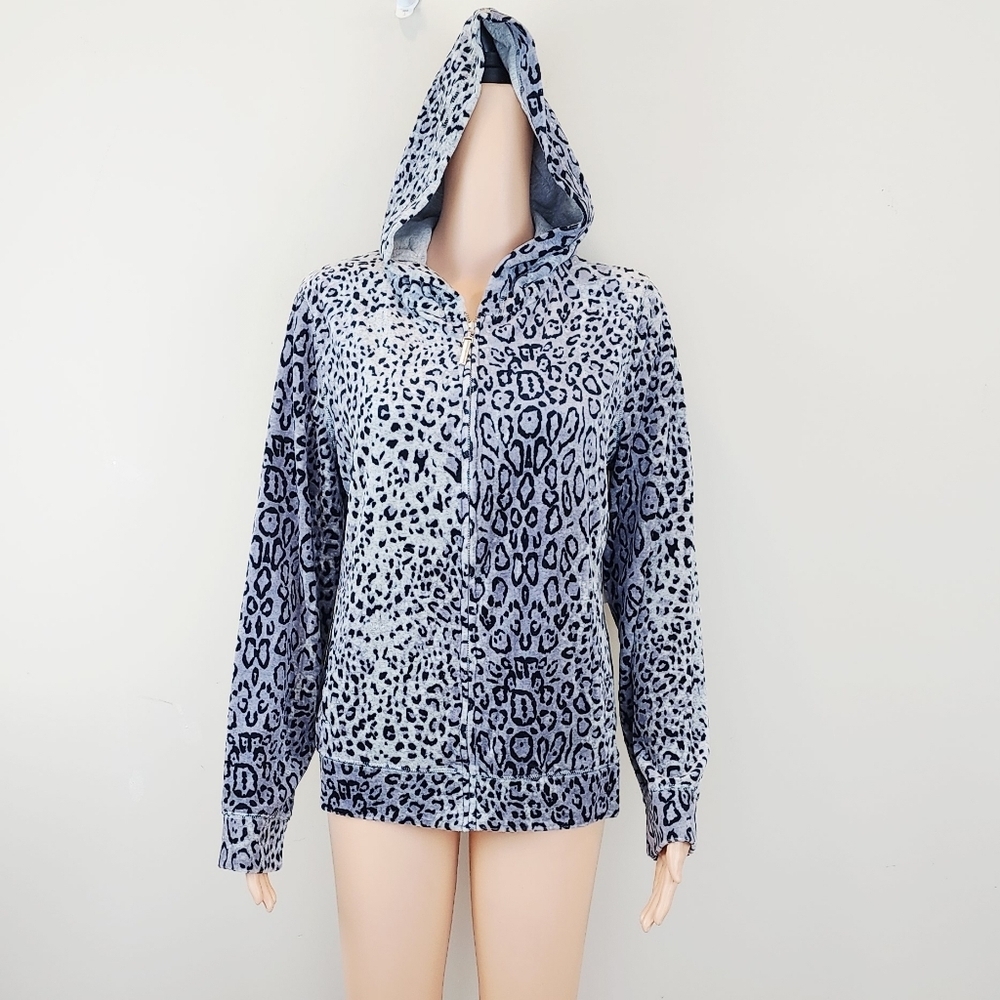Jones New York Sports grey animal print long sleeve hooded full zip sweatshirt